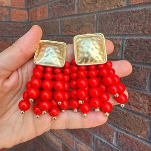 Zara Red Cascade Beaded Earrings